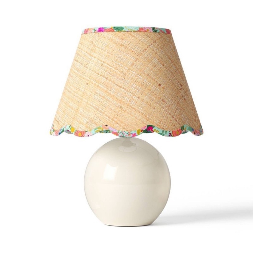 Round Table Lamp Natural Shade with Garden Party Trim - Rifle Paper Co.